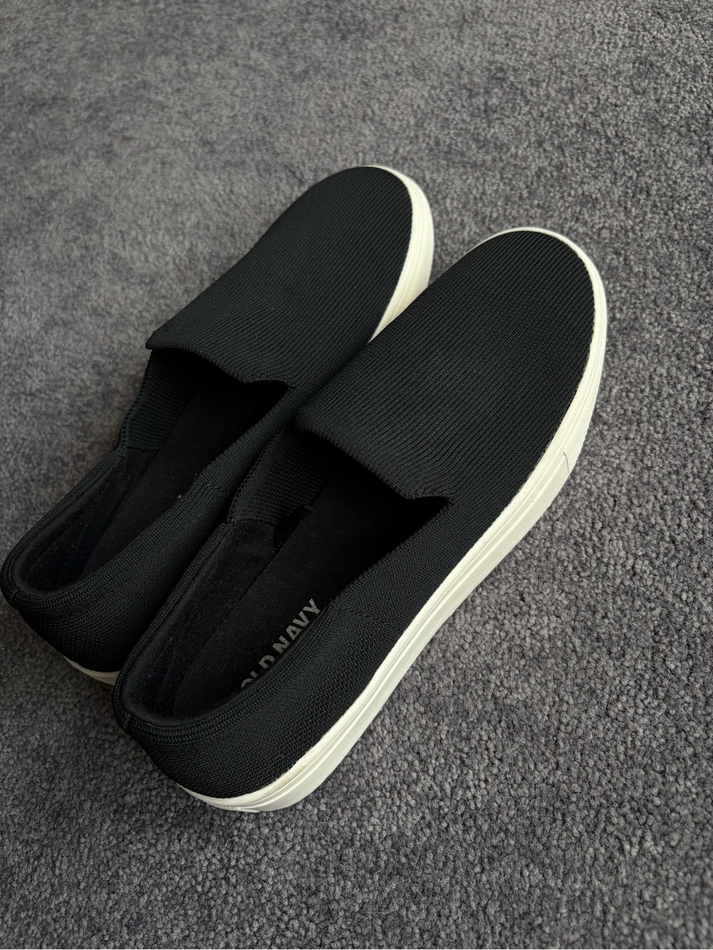 Old Navy Black Knit Slip-On Sneakers with White Platform